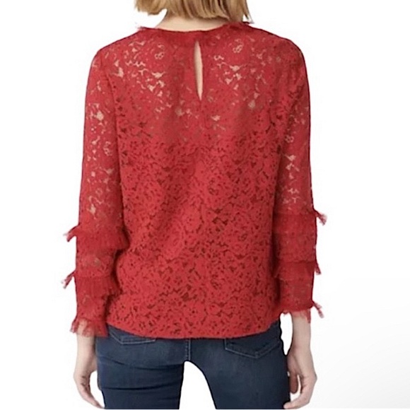 NWT J. CREW Women’s Red Lace & Tulle Ruffle Top Holiday size medium - Picture 3 of 8